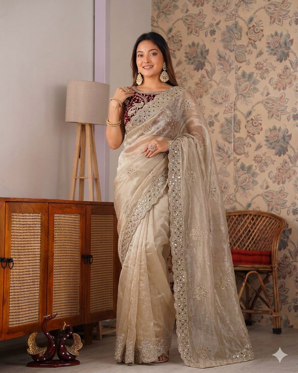 Beautifull Soft Frendy Satin With Sequience Zari Embroidery Work Saree