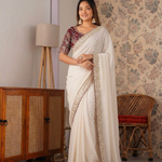 Beautifull Elegent Rich Look Embroidery Sequience Work Saree
