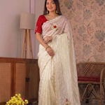 Beautiful Fandy Satin Saree With Handwork Butta And Cutdana Work