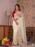 Beautiful Fandy Satin Saree With Handwork Butta And Cutdana Work