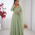 Pista Color Georgette With Hand Mirror Work Gown