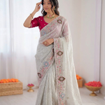Beautiful  Look Coding Work & Multi Colour Sequence Dola Silk Saree