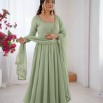 Pista Color Georgette With Hand Mirror Work Gown