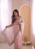 Beautifull Jimmu Chu With Sequience Embroidery Work Saree
