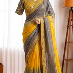 Fendy Satin Saree with Zari Embroidery & Real Mirror Work