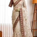 Elegant Fendy Satin Saree with 3+5mm Sequin Lehriya Embroidery Work
