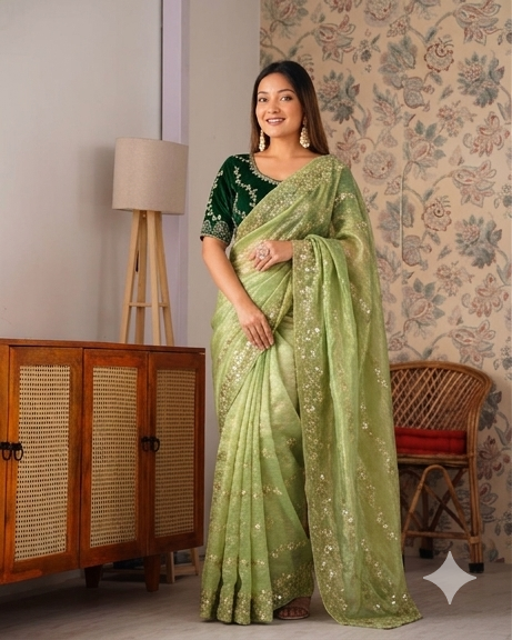 Beautifull Chiffon Two Ton With Sequience Work Saree