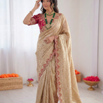 Beautiful Elegant Look Scalloped Coding Sequence Work Dola Silk Saree