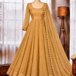Salsa Silk Crush Gown with Foil Work & Lace Dupatta