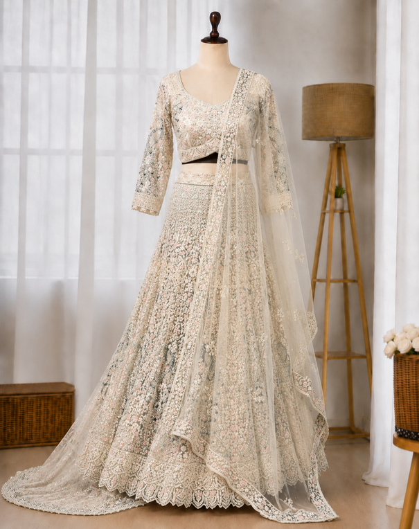 Women's Butterfly Net Fabric With  Heavy Sandwich Sequins Work Lehenga Choli with Dupatta