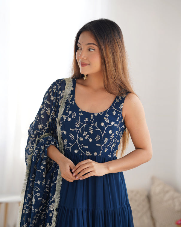 Pure Soft Fox Georgette Anarkali Gown Set With Huge Flair & Dupatta