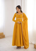 Red Color Fox Blooming Georgette Yoke Dori Work Gown