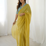 Yellow Color Sparkel With Ready To Wear Banarasi Saree