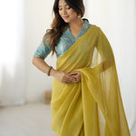 Yellow Color Sparkel With Ready To Wear Banarasi Saree