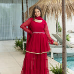 Red Color Pure Soft Fabric Micro Cotton Kediya Kurti With Plazzo