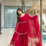 Red Color Pure Soft Fabric Micro Cotton Kediya Kurti With Plazzo