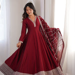 Beautifull Blooming Vichitra Silk With Fancy Lace Work Anarakali