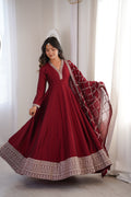 Beautifull Blooming Vichitra Silk With Fancy Lace Work Anarakali