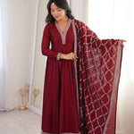 Beautifull Blooming Vichitra Silk With Fancy Lace Work Anarakali