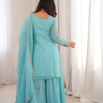 Beautifull Sky Color Crunchy Silk With Sequience Work Top Sharara