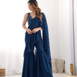 New Wear Pure Fox Georgette With Plain Work Saree Sharara