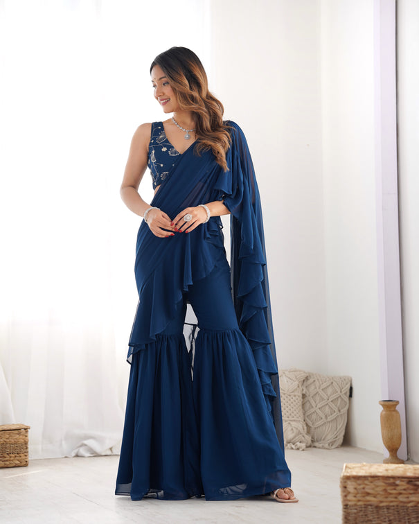 New Wear Pure Fox Georgette With Plain Work Saree Sharara