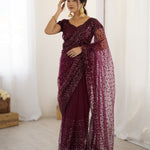 Party wear designer zari sequence soft net saree