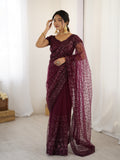 Party wear designer zari sequence soft net saree