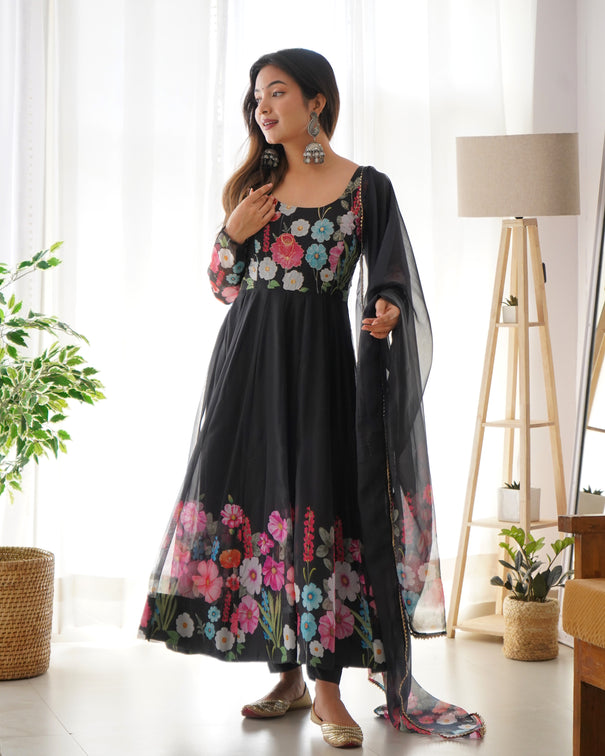 Heavy Organza Tabby Silk Anarkali Gown In 4 Meter Huge Flair