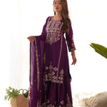 Beautifull Wine Color Chinnon Silk With Embrodiery Work Top Sharara