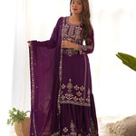 Beautifull Wine Color Chinnon Silk With Embrodiery Work Top Sharara