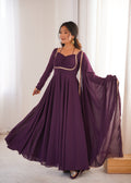 Red Color Fox Blooming Georgette Yoke Dori Work Gown