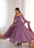 Red Color Fox Blooming Georgette Yoke Dori Work Gown