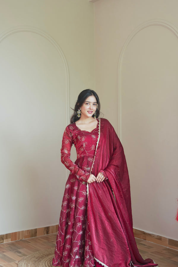 Heavy Frendy Silk Embroidered Suit with Moti Work & Matching Dupatta