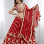 Beautifull Red Color Faux Georgette Sequience Embroidery Work Lehenga
