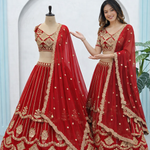 Beautifull Red Color Faux Georgette Sequience Embroidery Work Lehenga