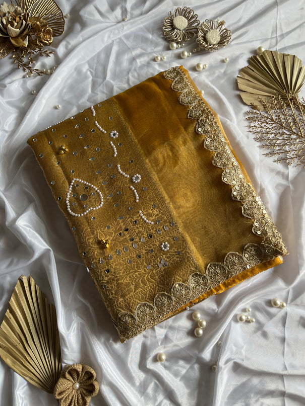 Premium Tissue Saree with Mirror, Sequin & Ghungroo Work