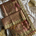 Premium Tissue Saree with Stone & Mirror Work and Ghungroo Blouse