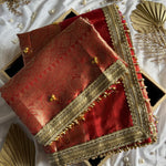 Premium Tissue Saree with Golden Motifs, Lace & Ghungroo Work