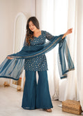 Crunchy Silk Embroidered Bell Bottom Suit Set