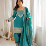 NC Vichitra Silk Embroidered Bell Bottom Suit Set