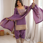 NC Vichitra Silk Embroidered Bell Bottom Suit Set