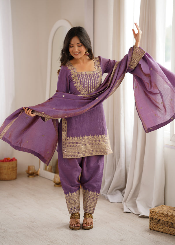 NC Vichitra Silk Embroidered Bell Bottom Suit Set