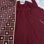 Pure Roman Silk Chanderi Embroidery Sequence Work Gown