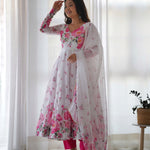 Christmas Special White Flower Printed Anarkali Gown