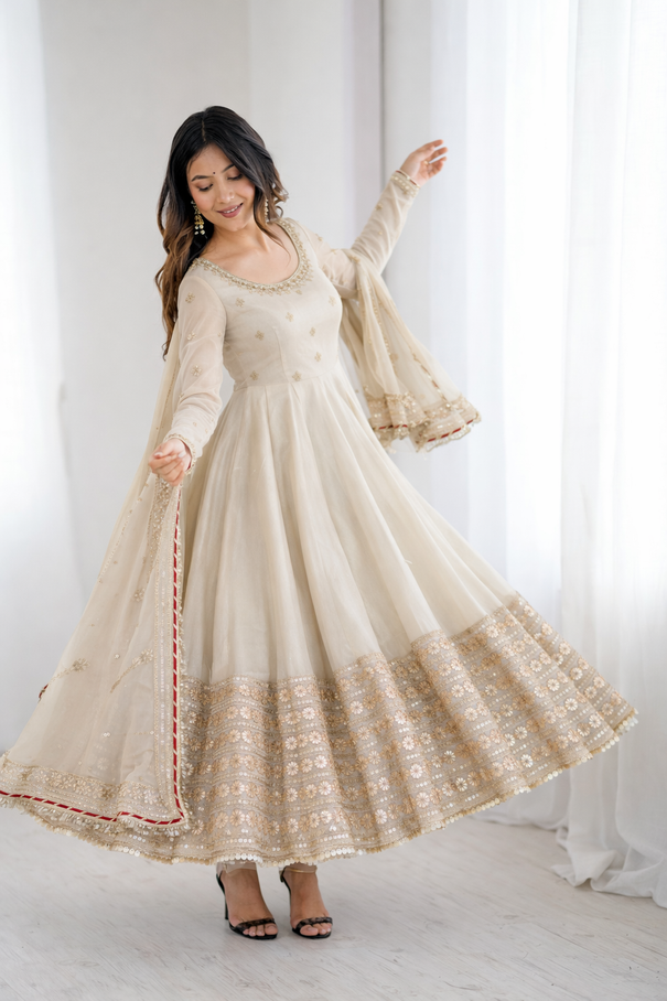 Beautifull Chinon Silk With Coding Embroidery Work Anarkali
