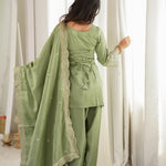 Most Viral Green Color Glass Roman Silk With Embroidery Work Top Farshi