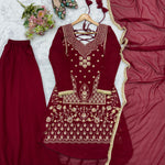 Sequin Embroidered Top with Palazzo & Lace Dupatta