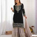 Heavy Faux Goergette Heavy Embroidery Work With Dori Sequence Work Top Plazzo