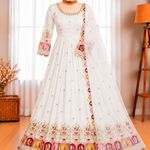 Pure Blooming Georgette Embroidered Gown with Micro Silk Pant & Sequins Dupatta
